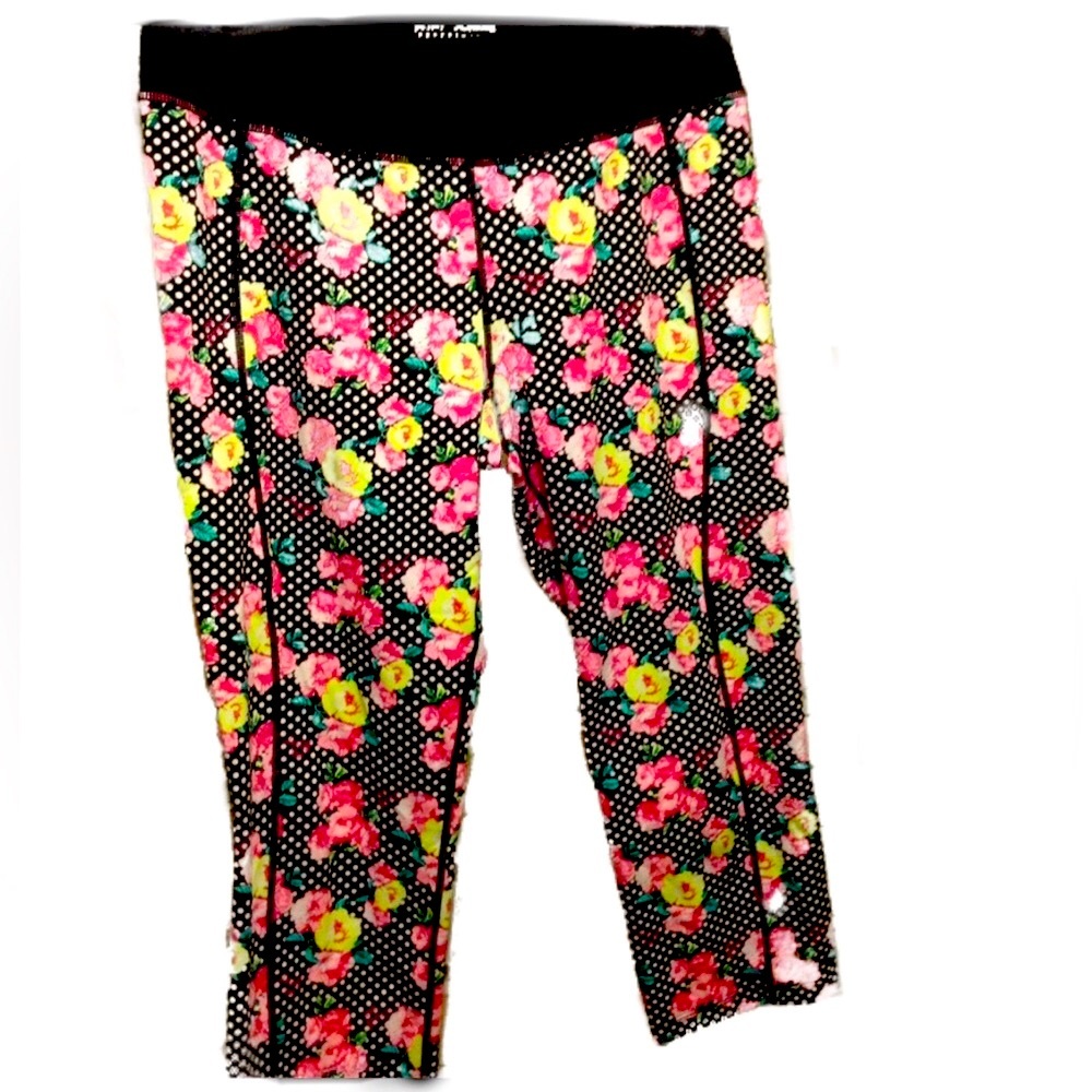 Betsey Johnson Like New Neon Flowers & Polka Dotted Capri Workout Size L